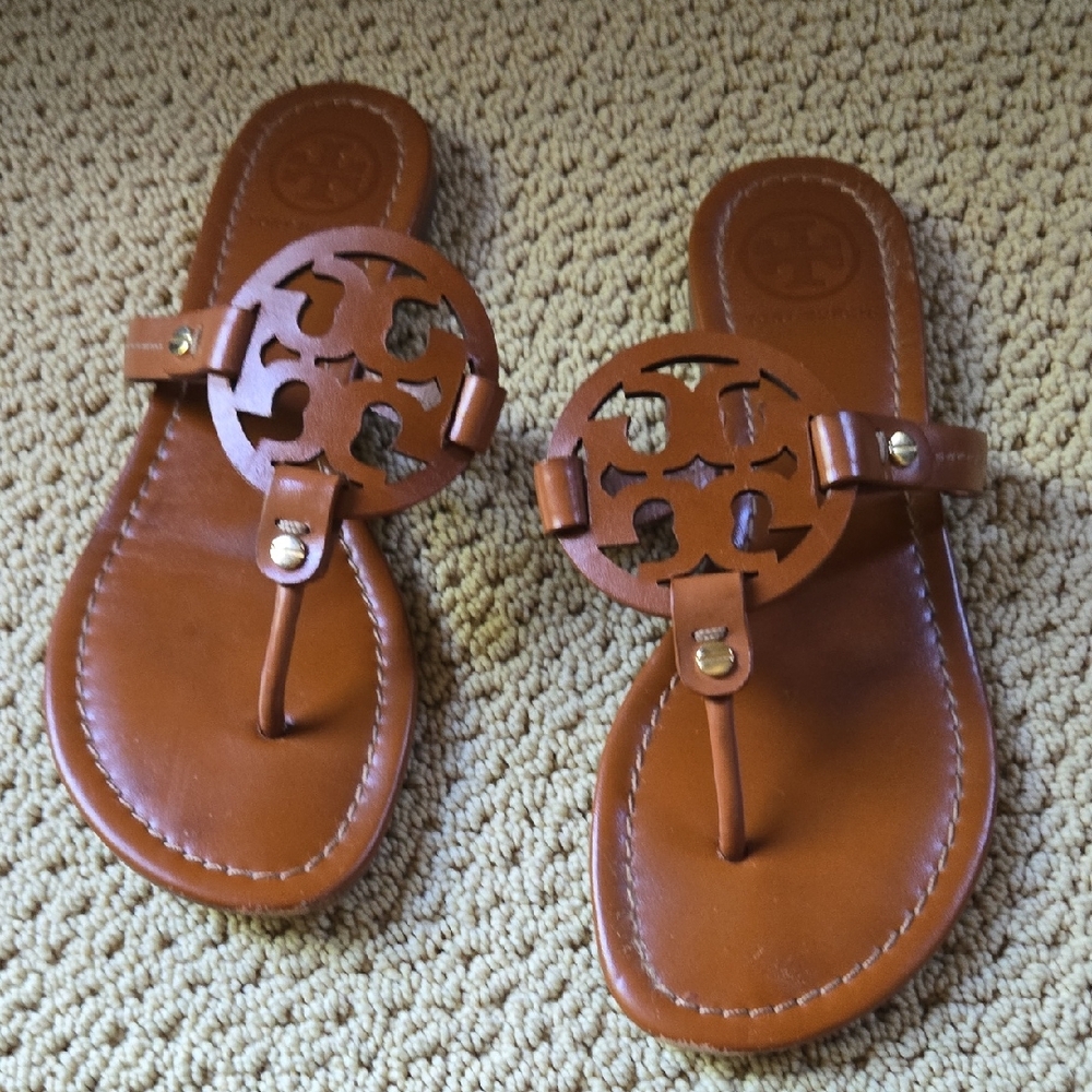 Tory Burch Tan Leather Thong Sandals
